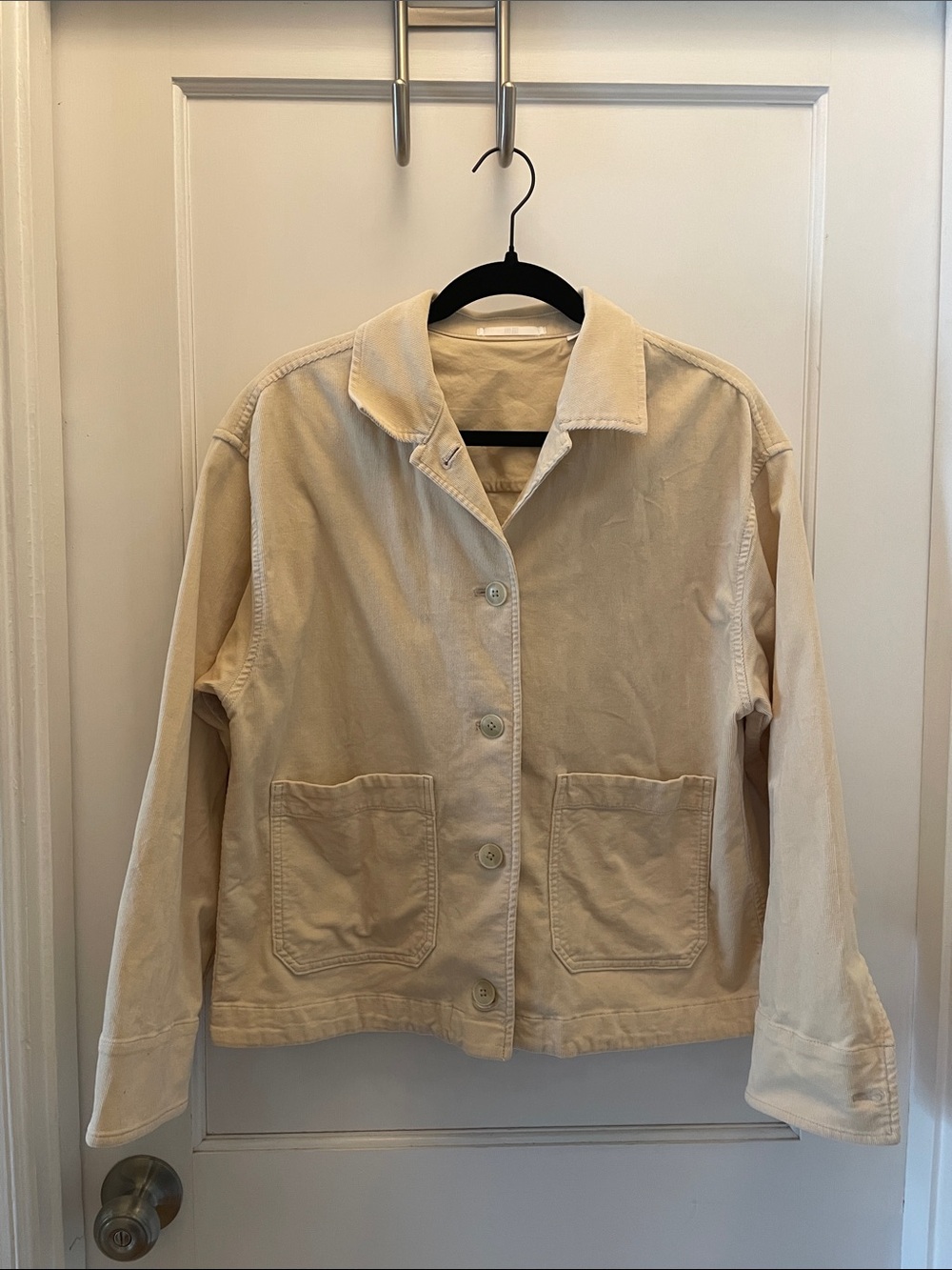 Uniqlo Utility Jacket Womens Medium Beige Corduroy Chore Coat Button Front